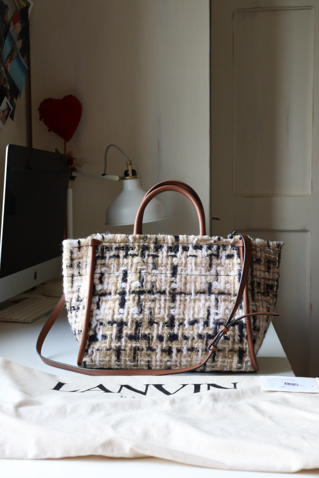 Borsa Tote Lanvin in tweed e pelle pari al nuovo