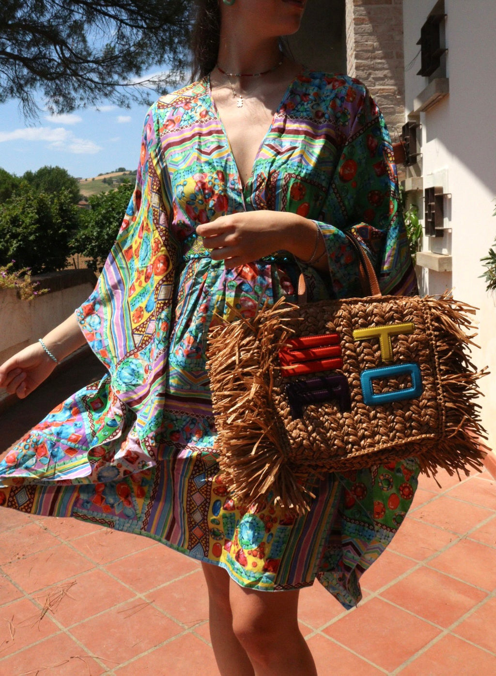 Borsa Tote in paglia di Etro