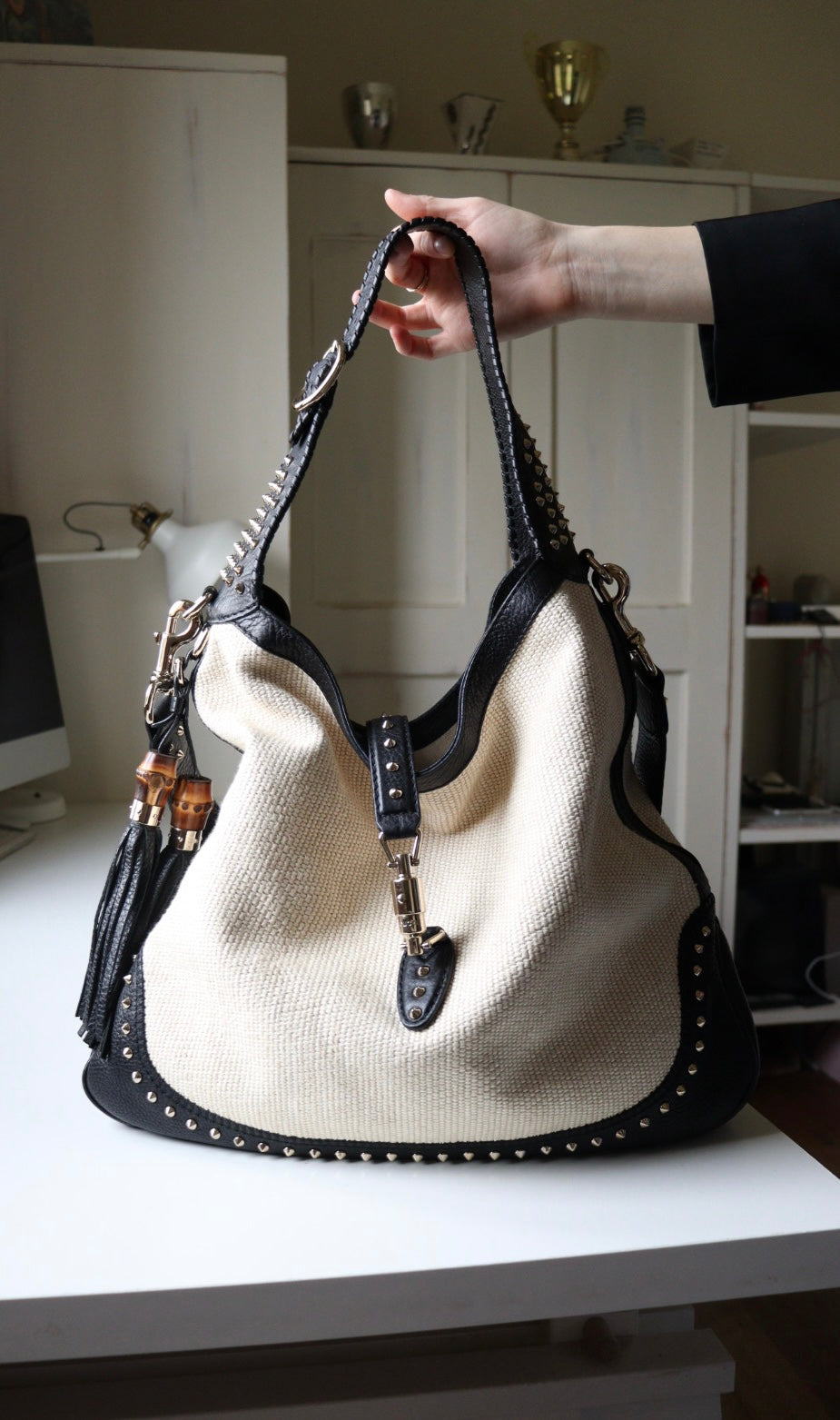 Gucci Jackie Large in rafia e pelle, rara edizione