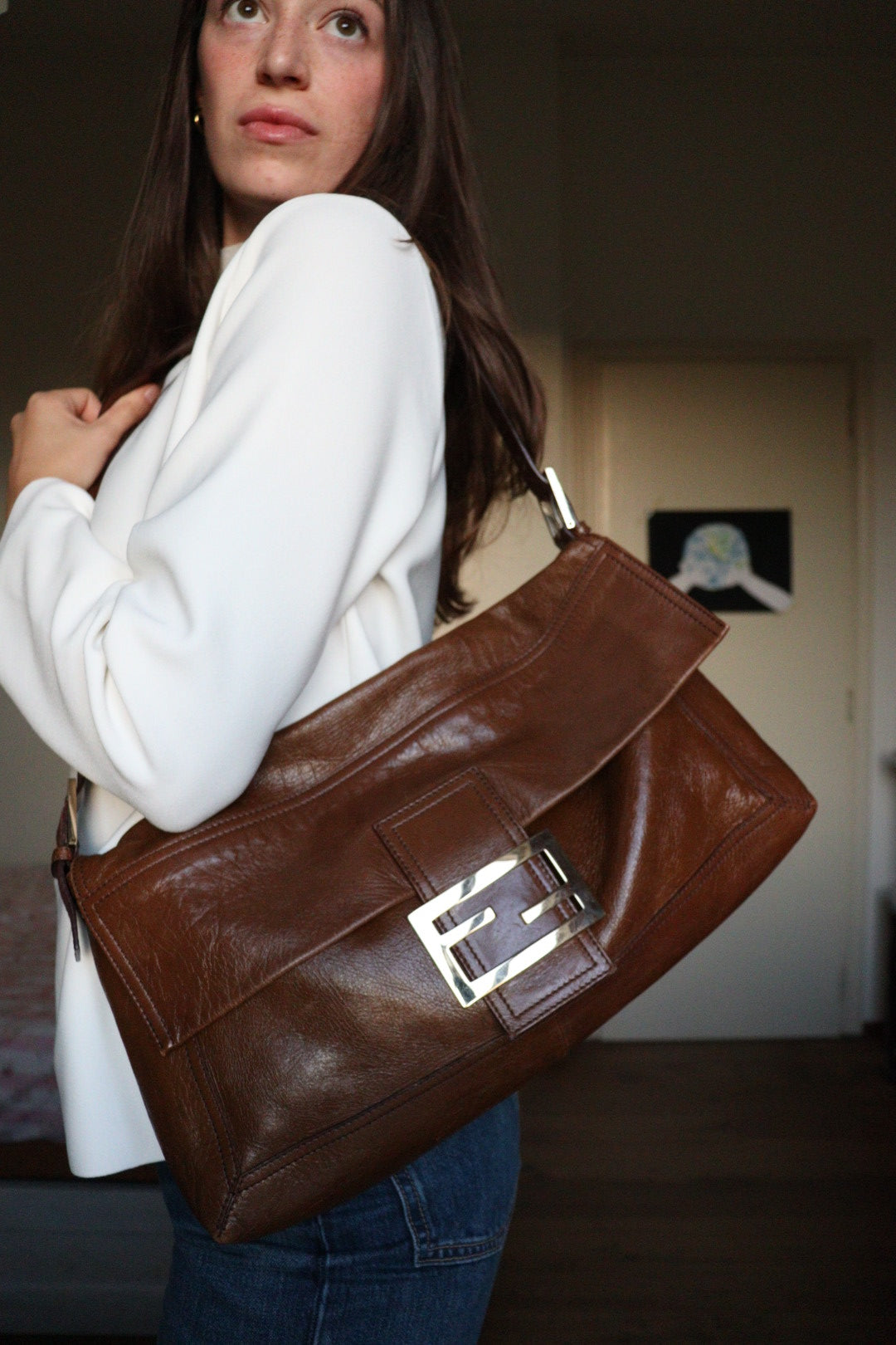 Fendi Baguette Large marrone in condizioni eccellenti