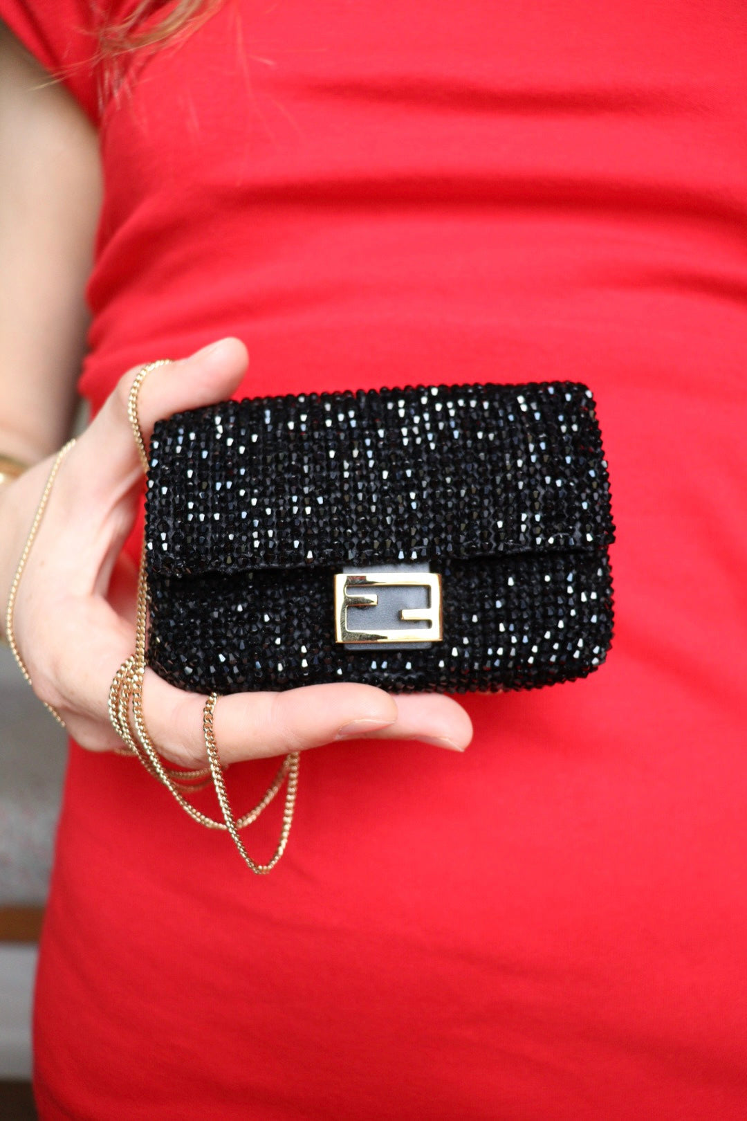Fendi nano baguette con cristalli neri