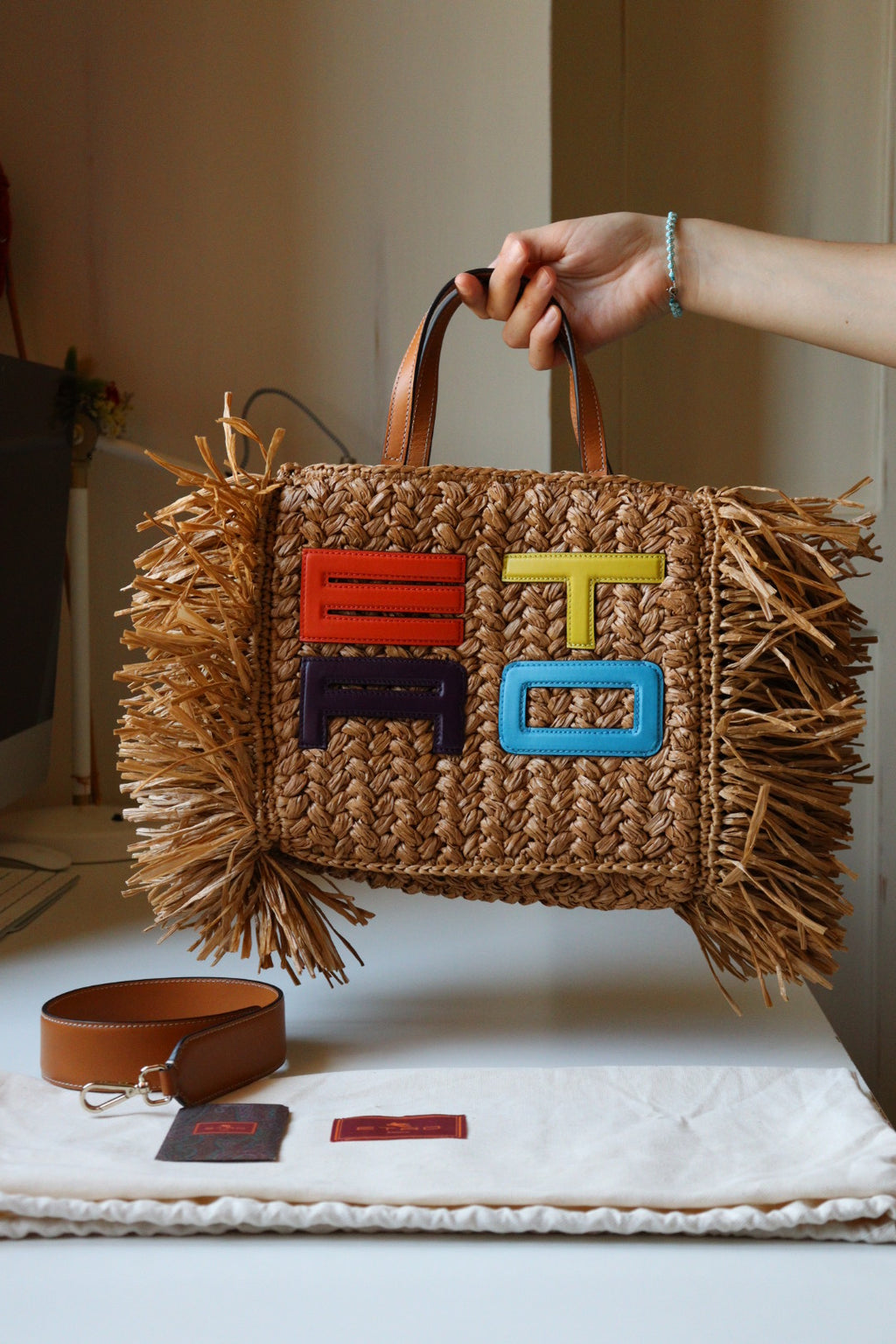 Borsa Tote in paglia di Etro