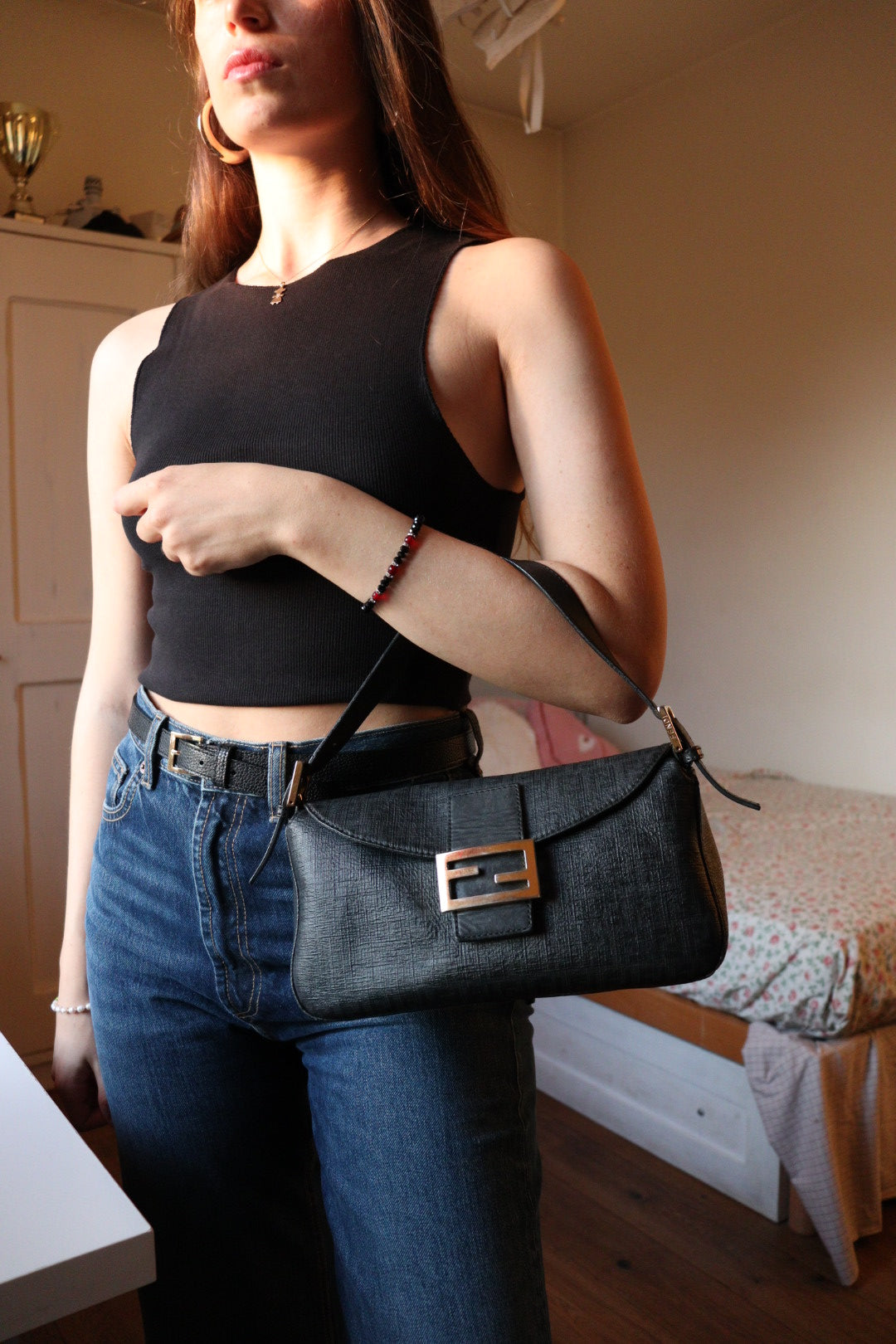 Fendi Mini Mamma in tela cerata zucchino nera