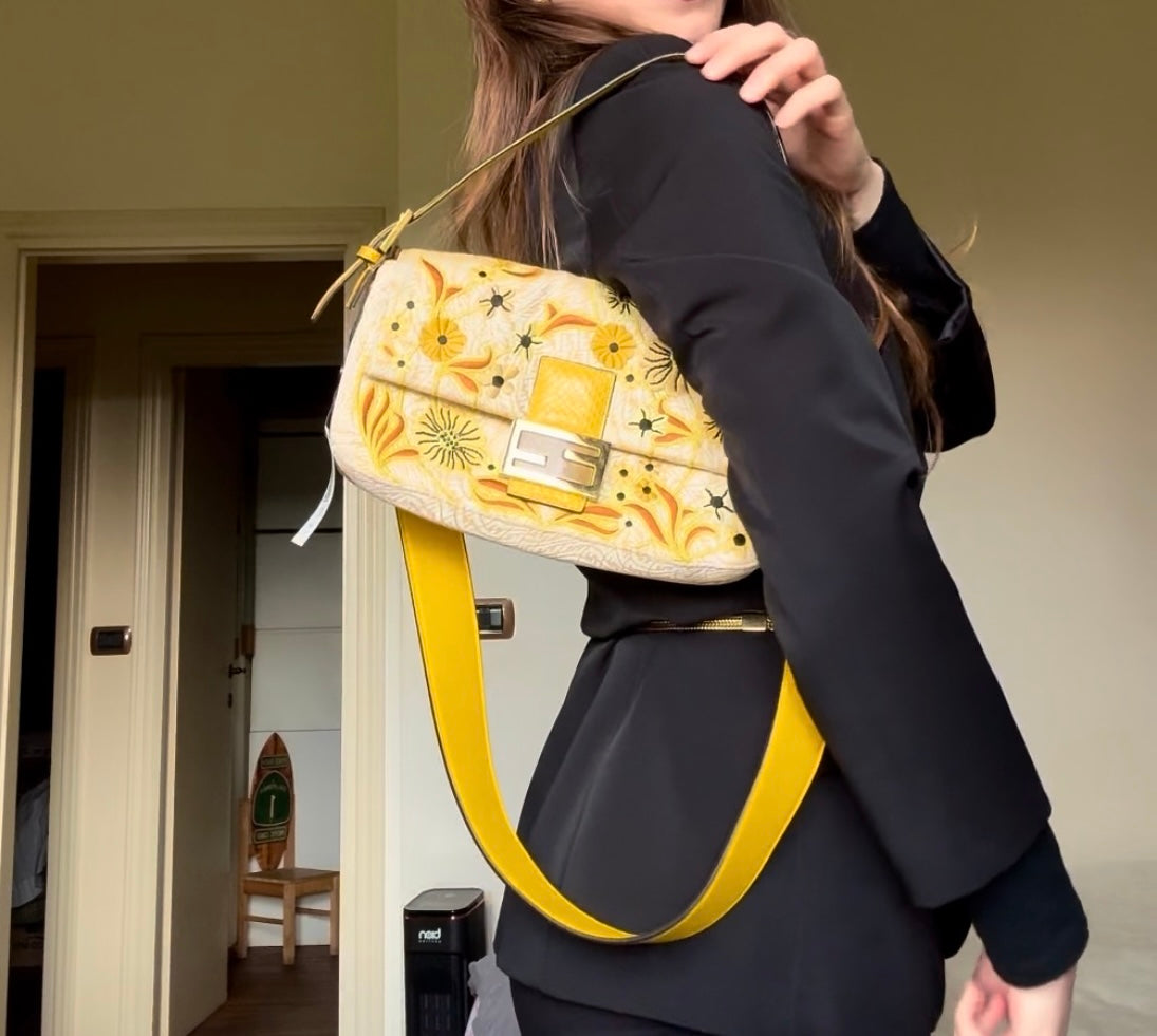Fendi Baguette limited edition ricami floreali gialli