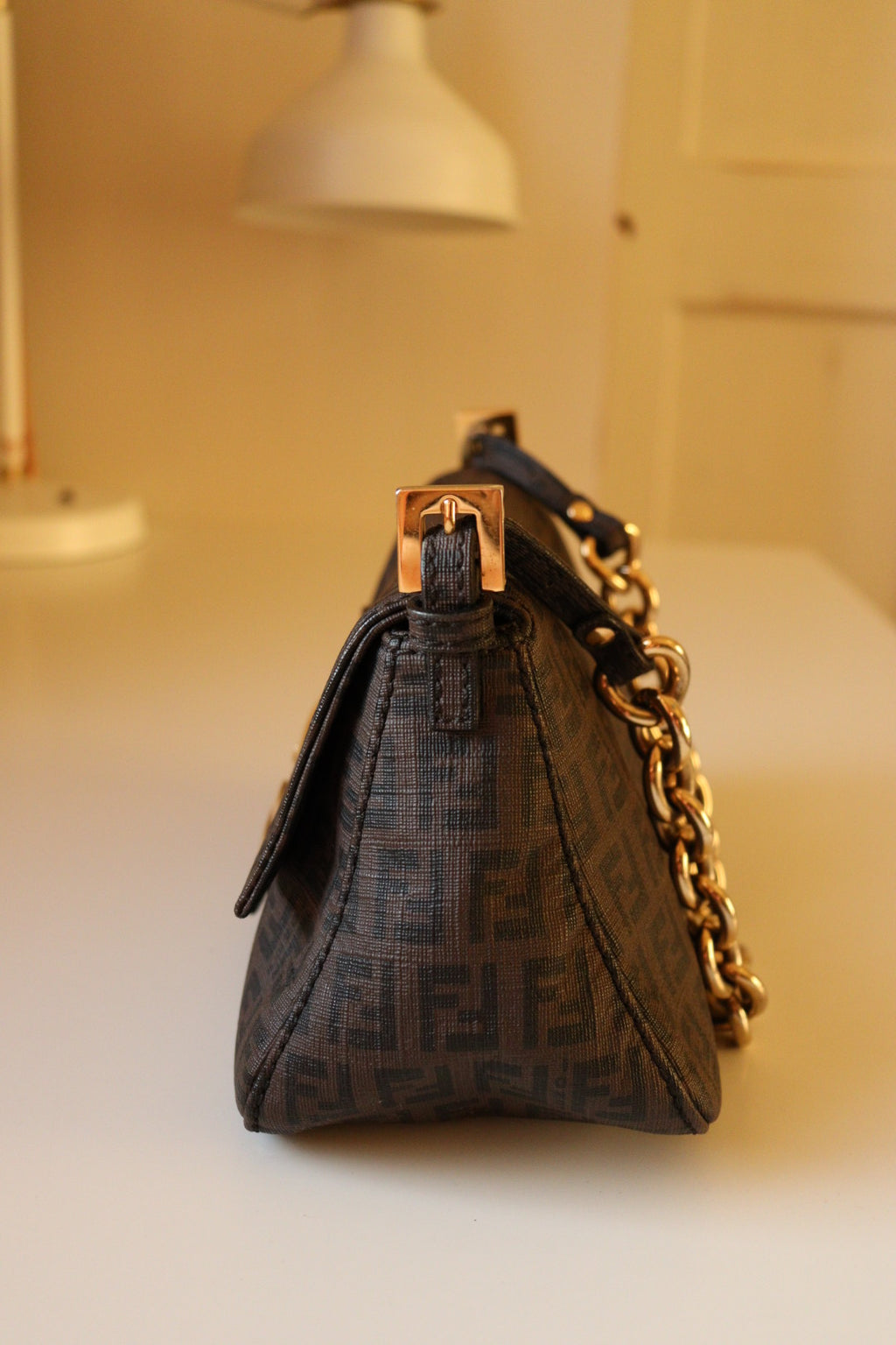 Fendi Mini Mamma Baguette in tela zucchino cerata