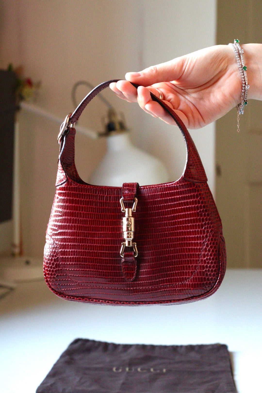 Gucci Jackie mini 1961 in pelle lizard Bordeaux by Tom Ford