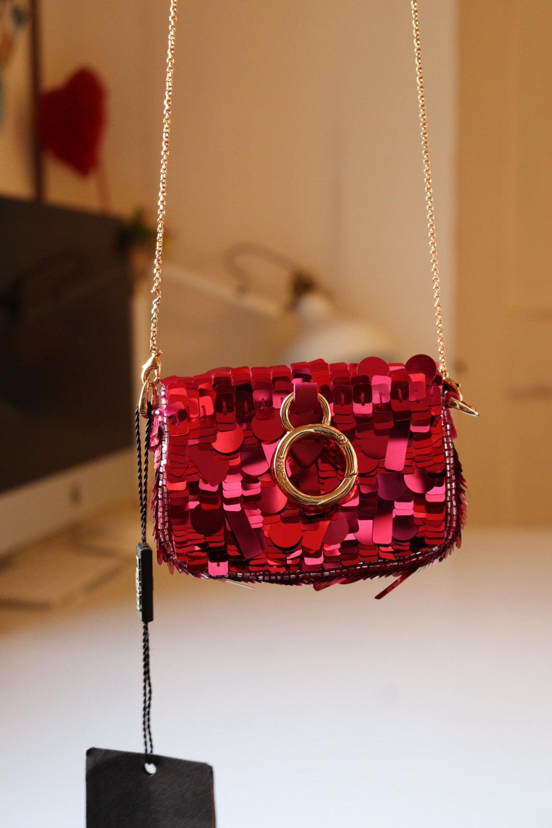 Fendi nano baguette con paillettes fucsia
