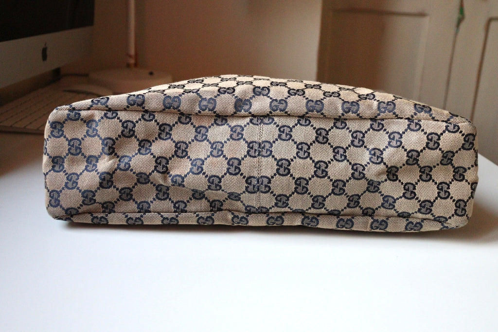 Gucci Hobo Horsebit con rifiniture in pelle chiara e canvas blu navy