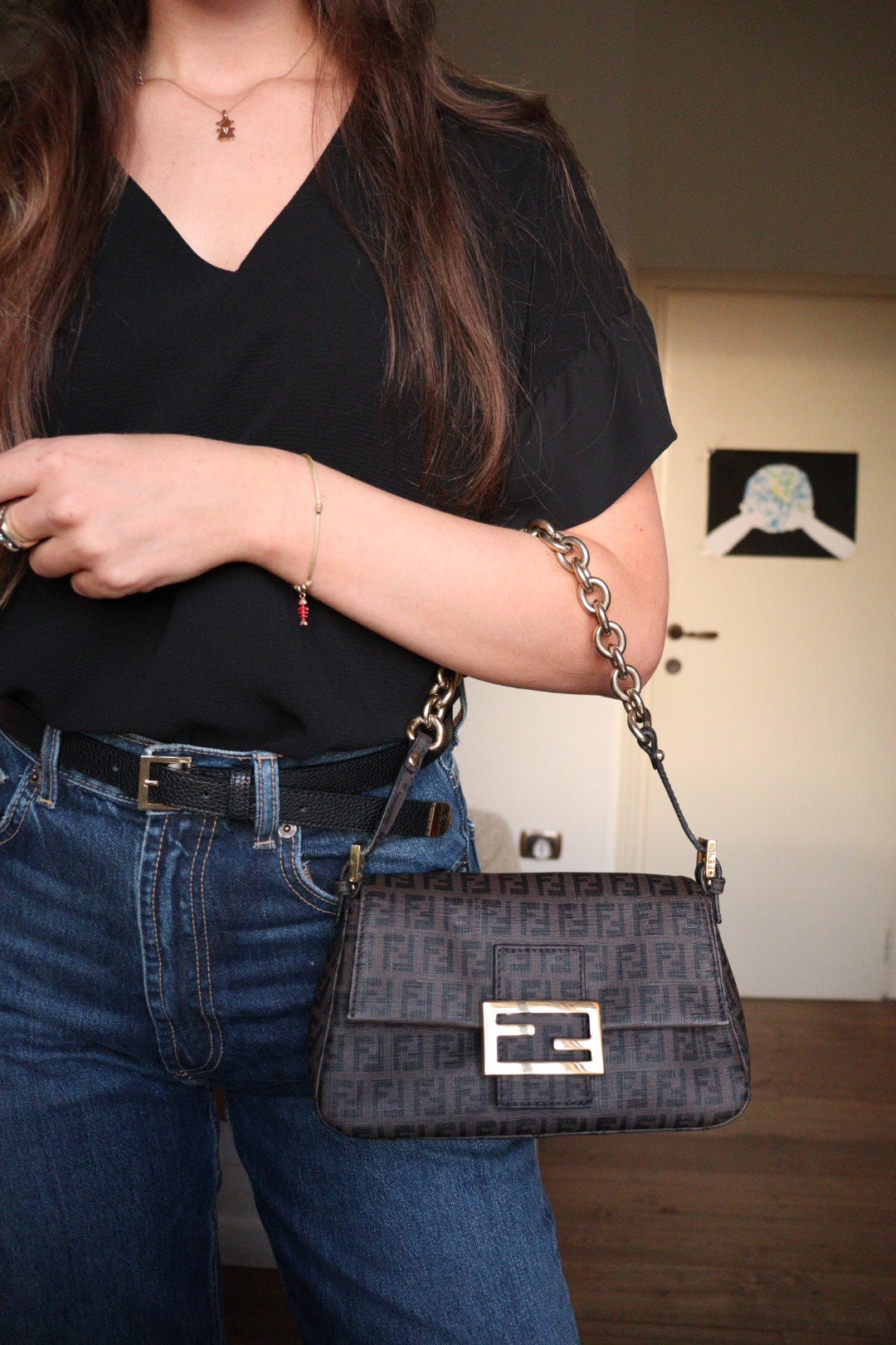 Fendi Mini Mamma Baguette in tela zucchino cerata
