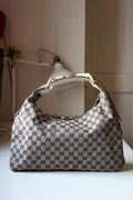Gucci Hobo Horsebit con rifiniture in pelle chiara e canvas blu navy