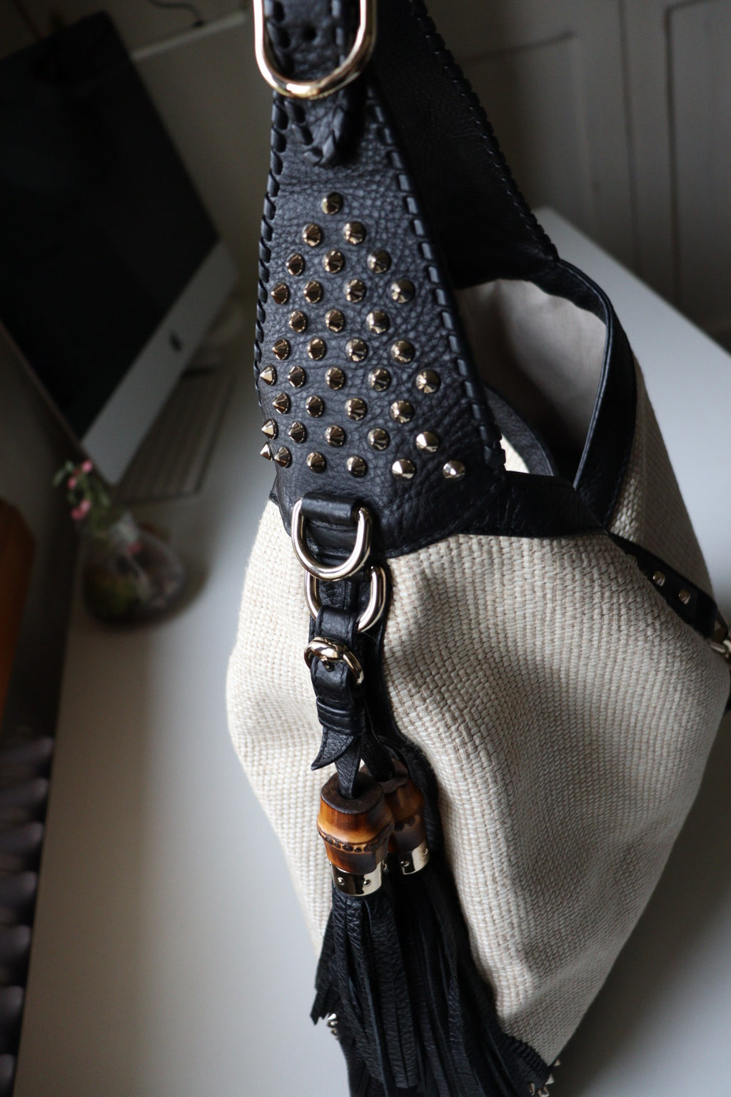 Gucci Jackie Large in rafia e pelle, rara edizione