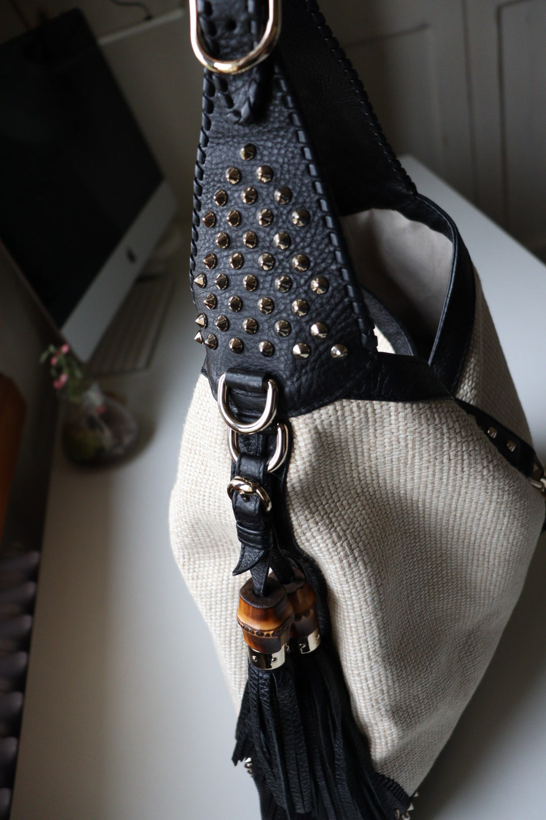 Gucci Jackie Large in rafia e pelle, rara edizione