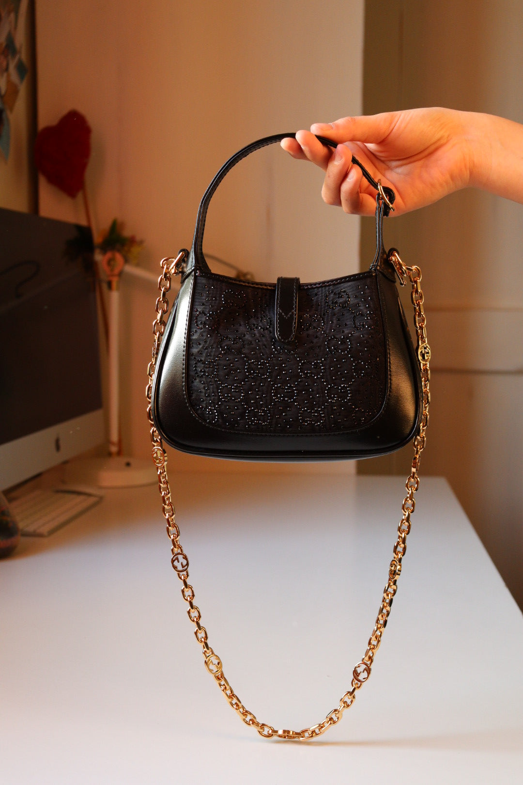 Gucci Jackie mini 1961 Crystal Monogram nera con corredo completo