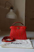 Fendi Peekaboo ISeeu Interlace Petite in rafia color corallo
