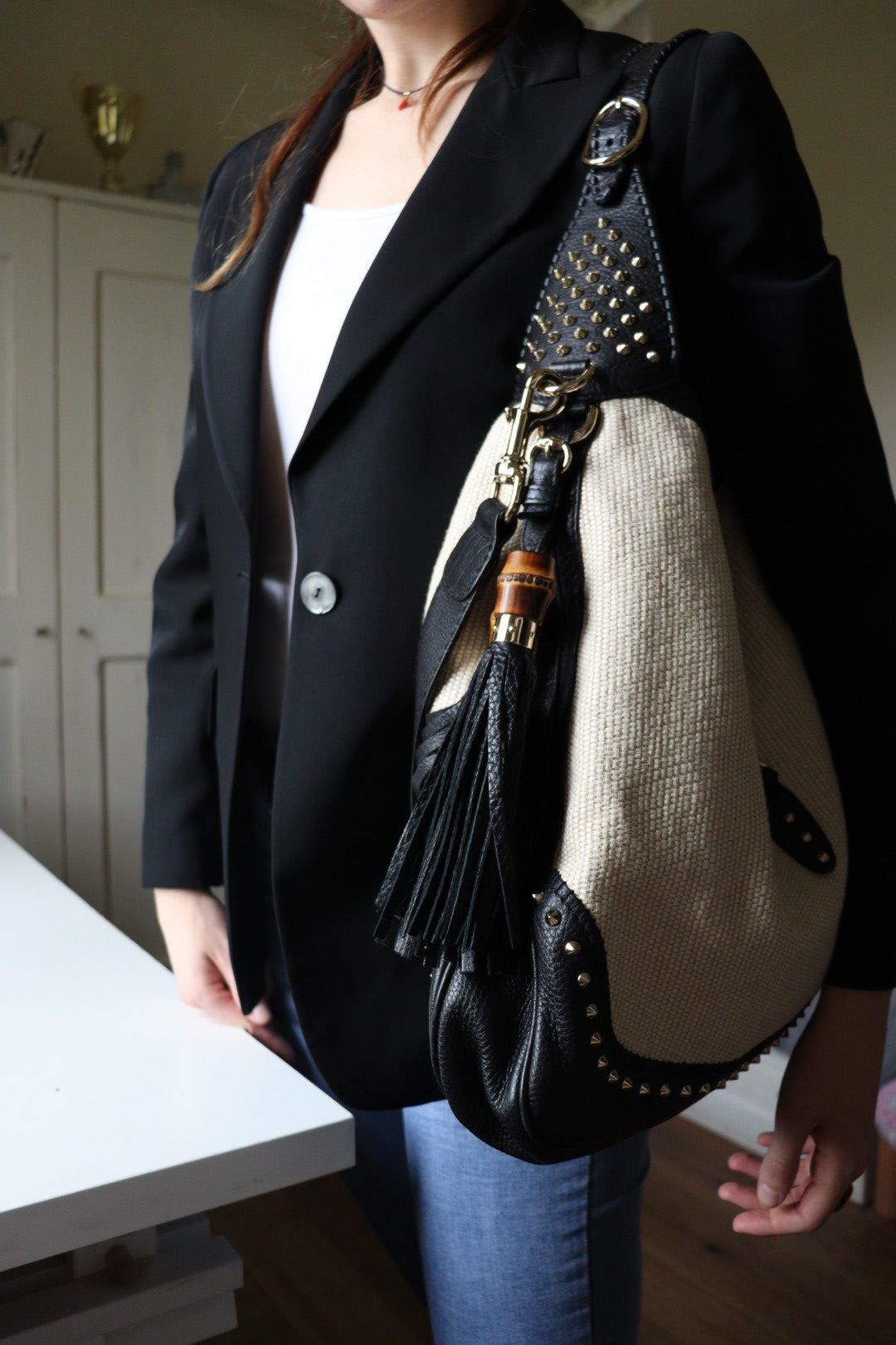 Gucci Jackie Large in rafia e pelle, rara edizione