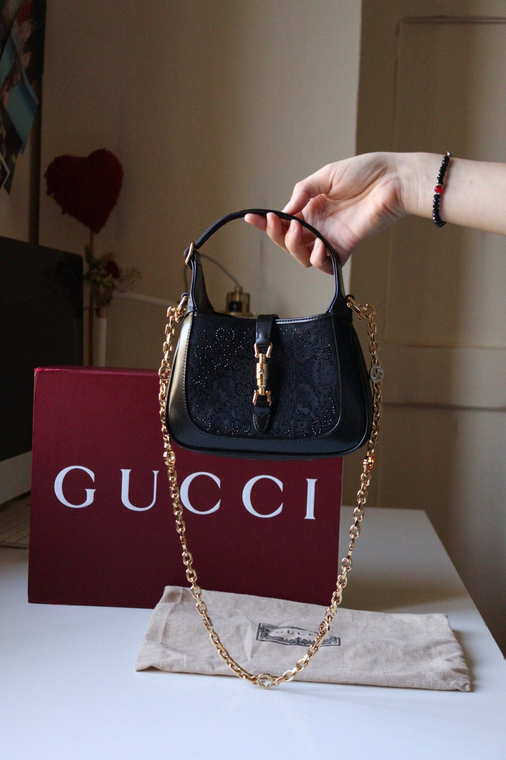 Gucci Jackie mini 1961 Crystal Monogram nera