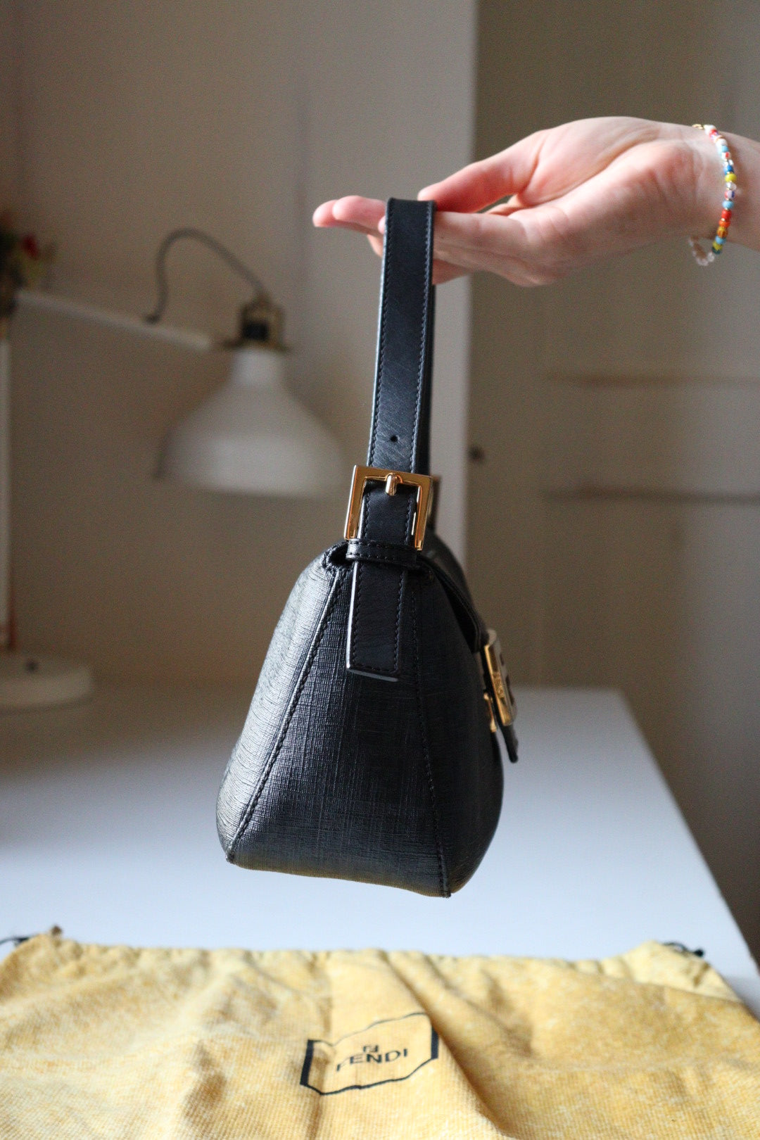 Fendi Mini Mamma in tela cerata zucchino nera