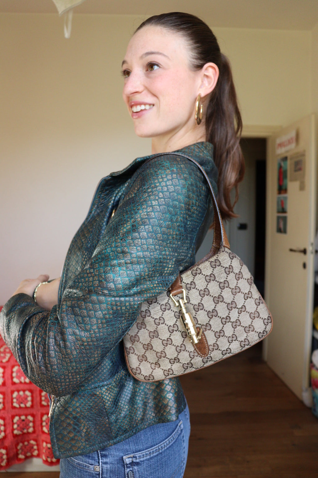 Gucci Jackie Mini vintage con canvas gg beige