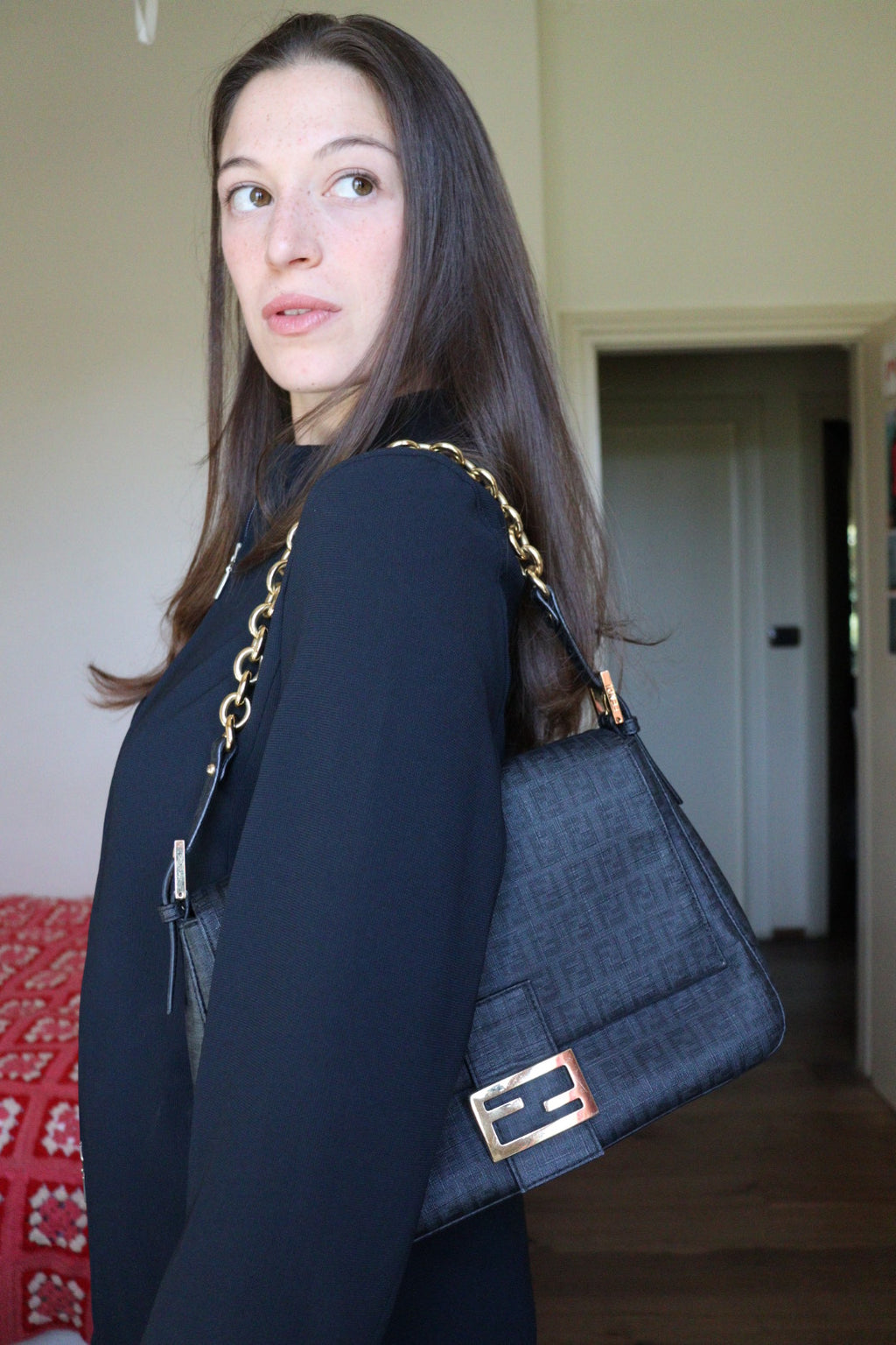 Fendi Mamma Baguette tela zucchino cerata