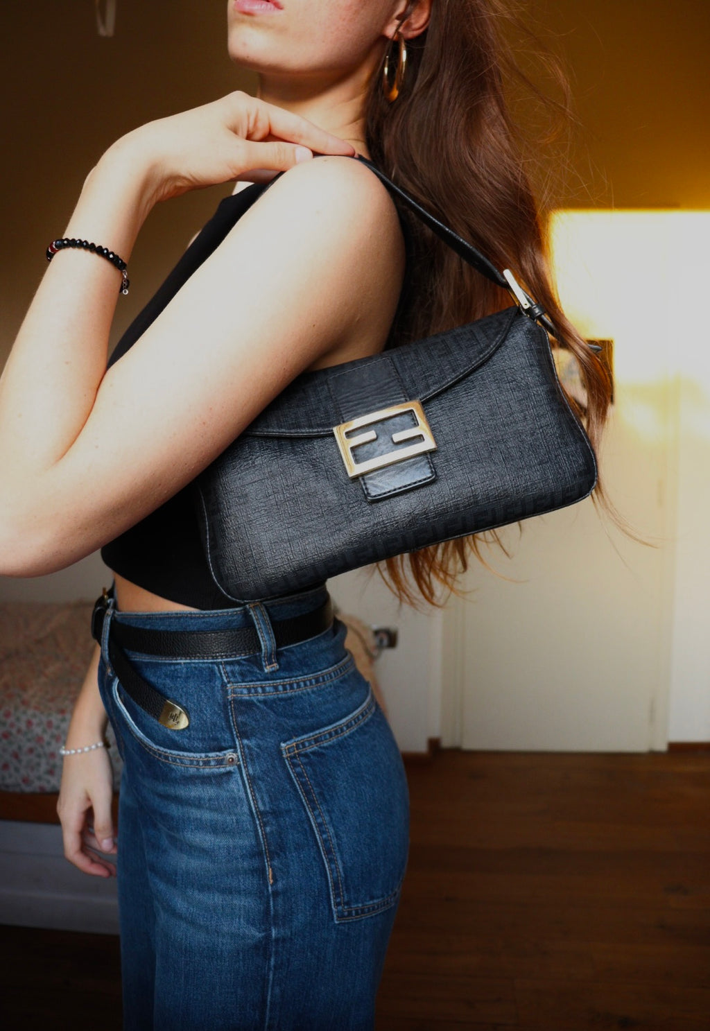 Fendi Mini Mamma in tela cerata zucchino nera