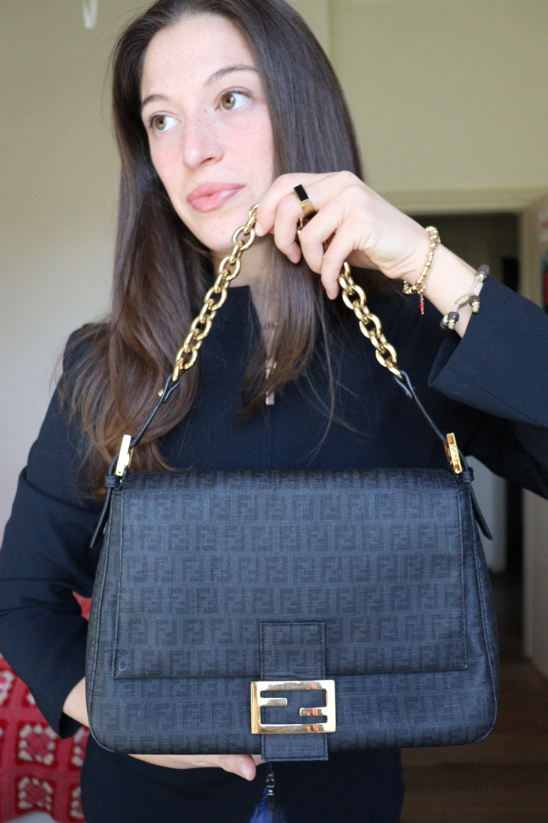 Fendi Mamma Baguette tela zucchino cerata
