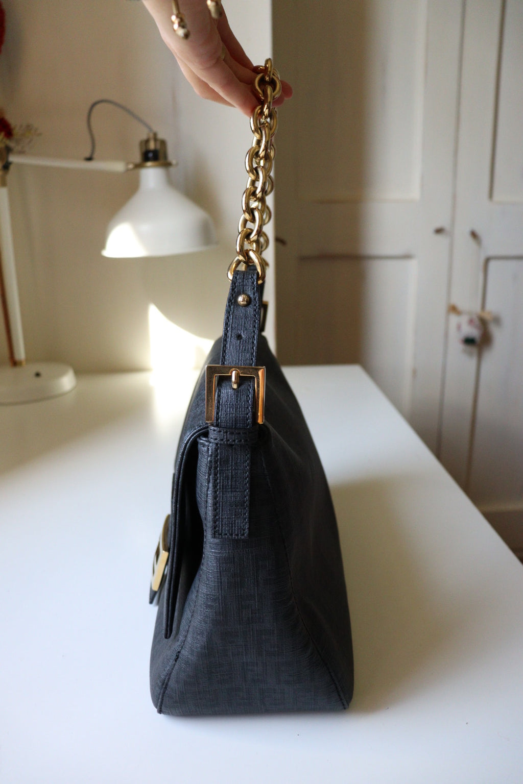 Fendi Mamma Baguette tela zucchino cerata