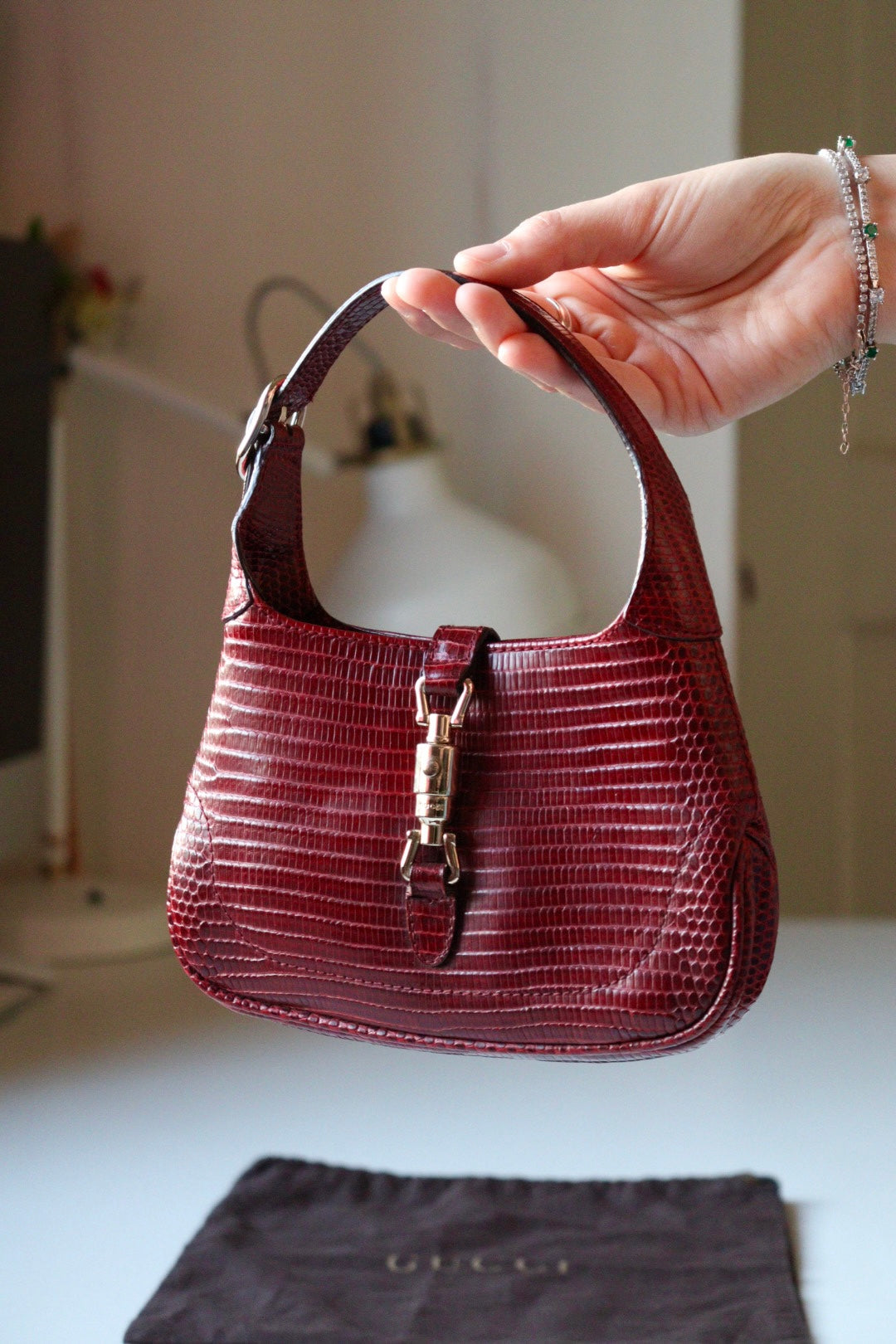 Gucci Jackie mini 1961 in pelle lizard Bordeaux by Tom Ford