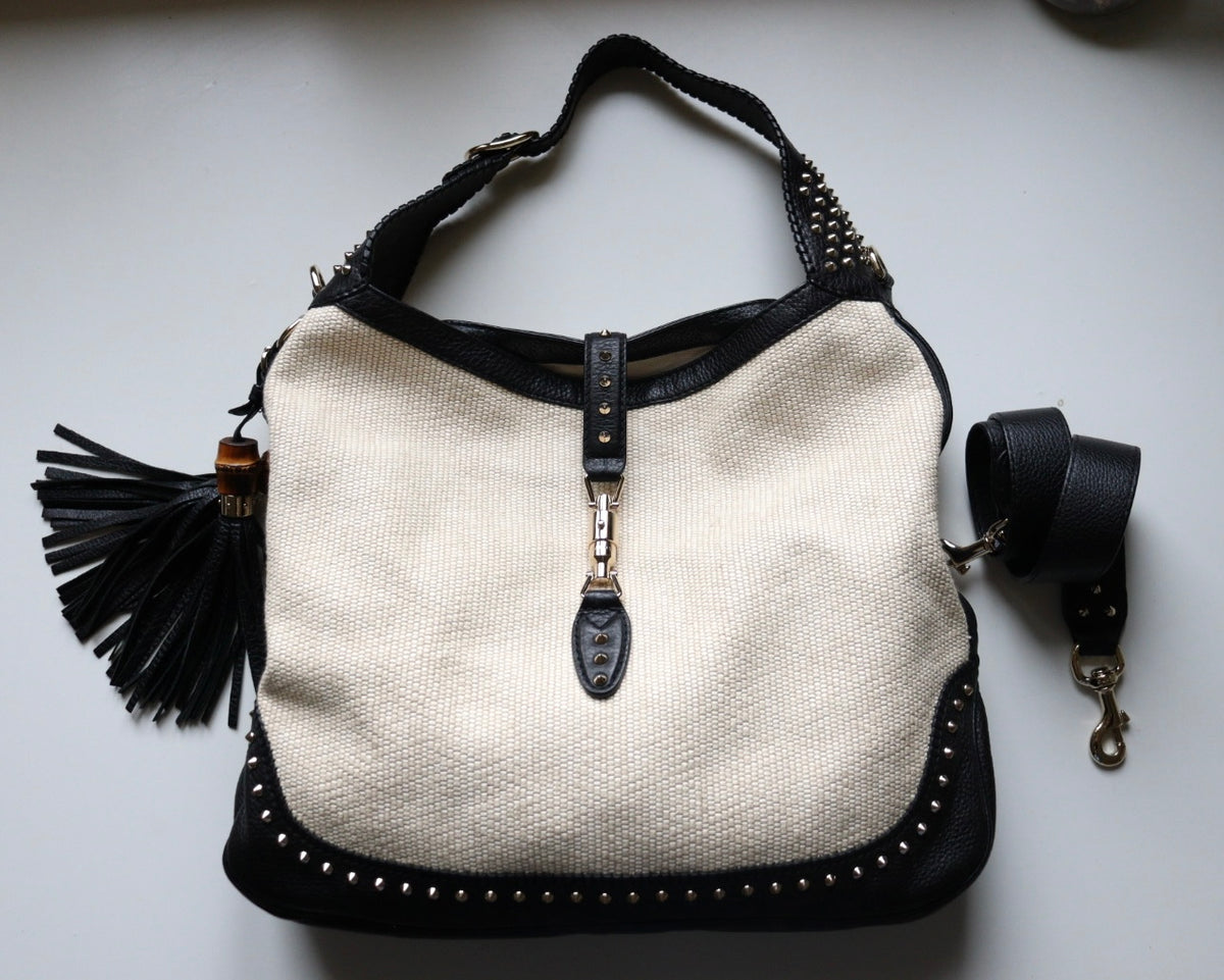 Gucci Jackie Large in rafia e pelle, rara edizione