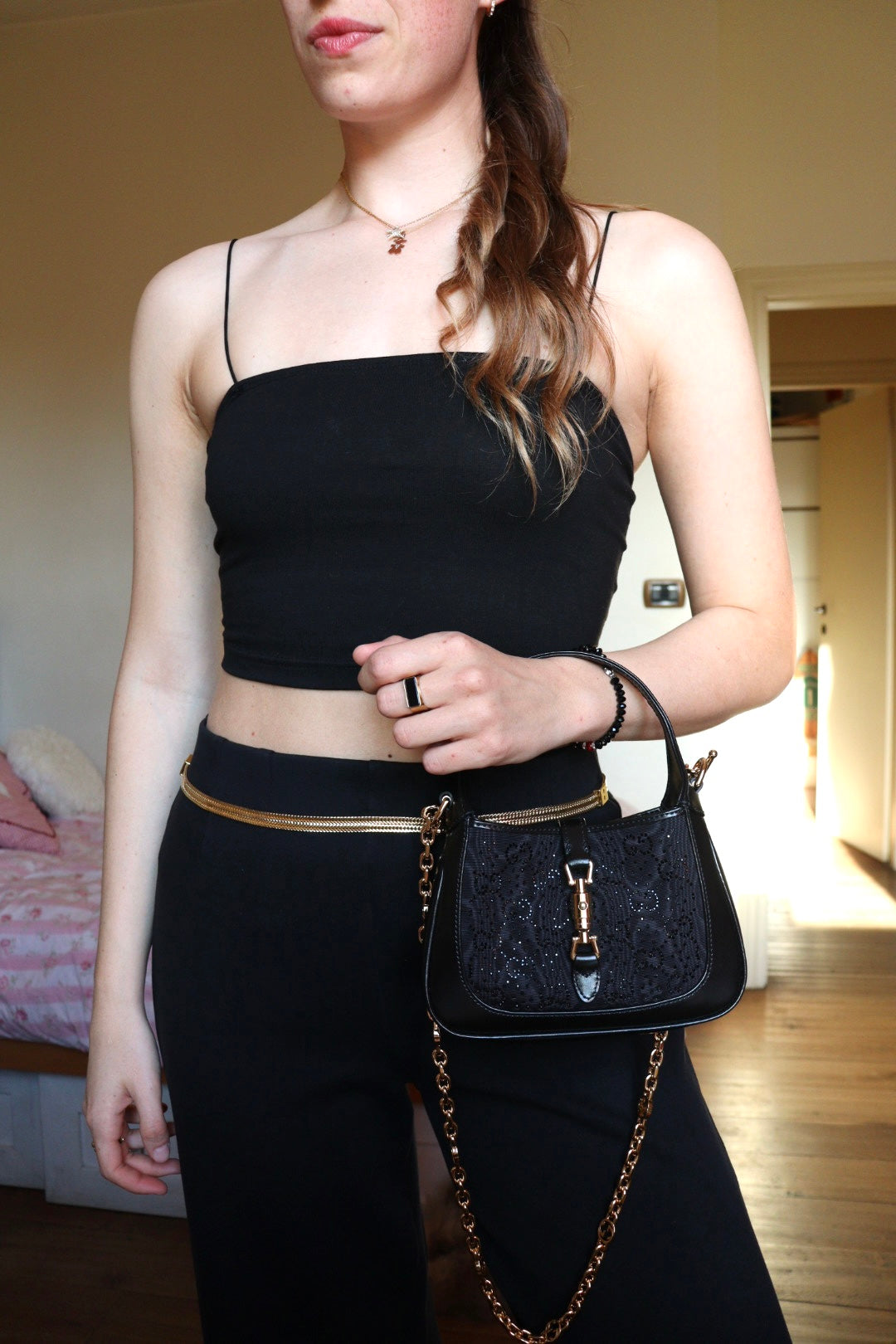 Gucci Jackie mini 1961 Crystal Monogram nera con corredo completo