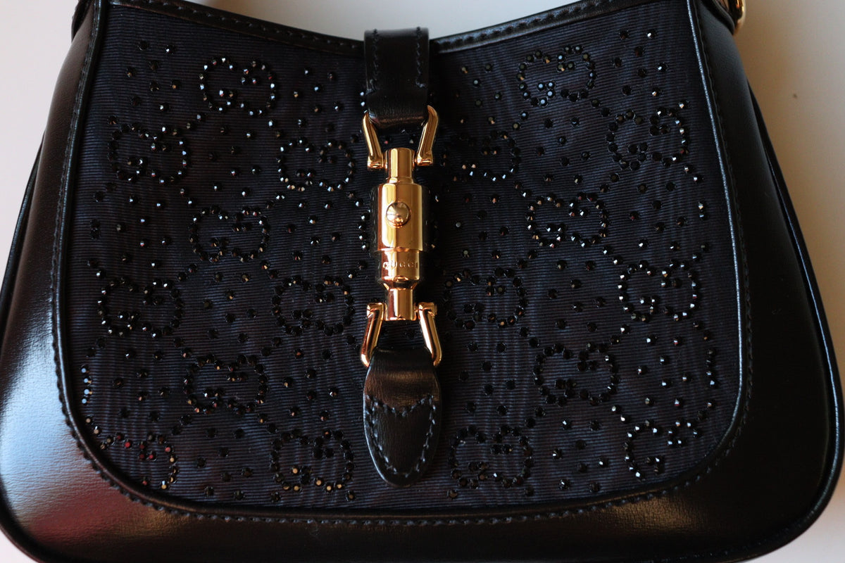 Gucci Jackie mini 1961 Crystal Monogram nera con corredo completo