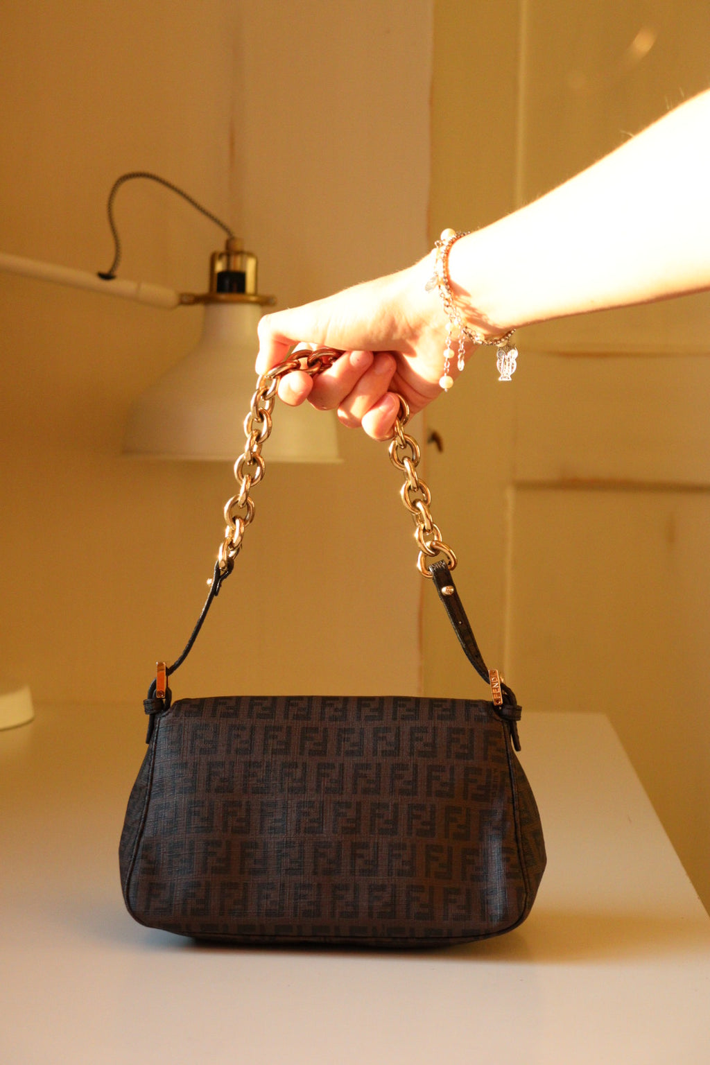 Fendi Mini Mamma Baguette in tela zucchino cerata