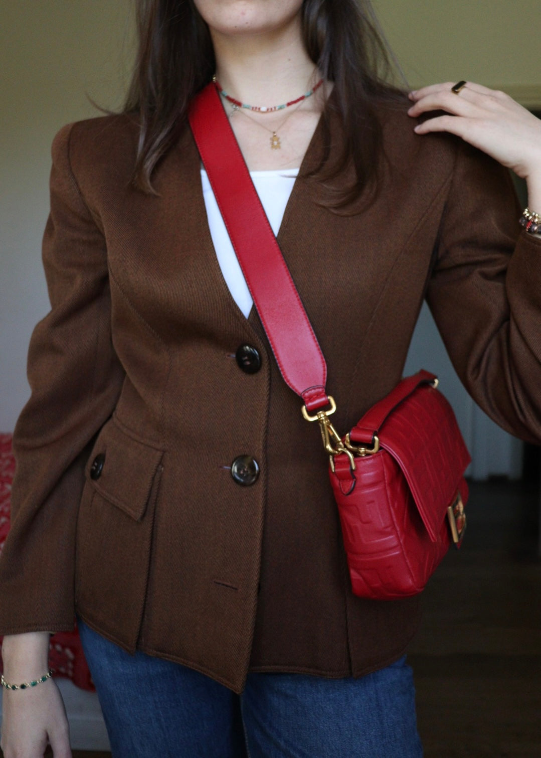 Fendi Baguette FF Embossed color rosso scuro
